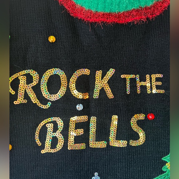 NEW Merry & Bright Ugly Sweater Christmas Rock the Bells PlusSize 2X Sequin Lama - Picture 5 of 14